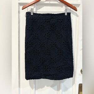 J. Crew Navy Eyelet Pencil Skirt